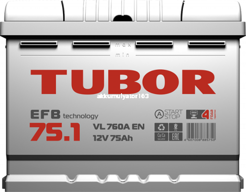 Аккумулятор TUBOR EFB 6ст-75.1 VL — купить, цена, фото, характеристики в магазине akkumulyator163 Аккумулятор TUBOR EFB 6ст-75.1 VL — купить в магазине akkumulyator163 с бесплатной доставкой и установкой по Самаре.