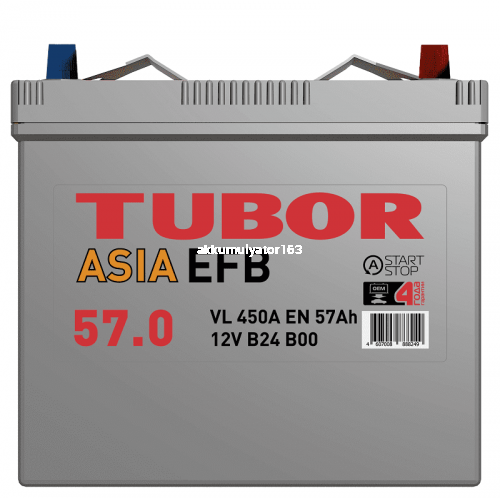 TUBOR ASIA EFB 6ст-57.0 аккумулятор — купить в магазине akkumulyator163 с бесплатной доставкой и установкой по Самаре.